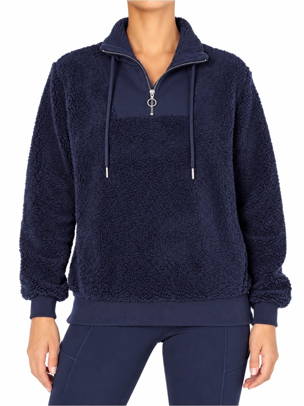 Sweaty Betty Navy Sherpa Fleece Quarter Zip Pullover Size S